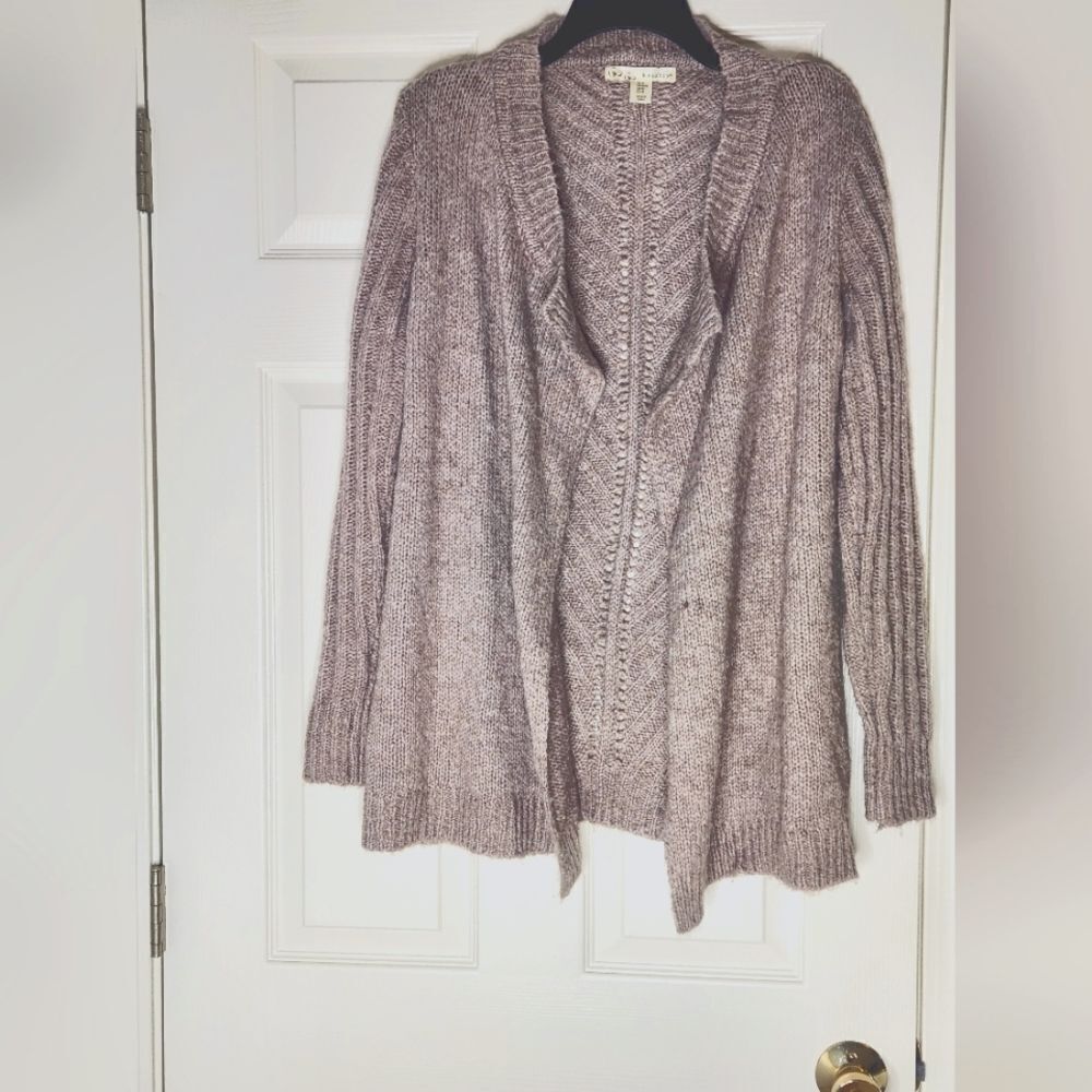 Kaisely M Latte Brown WOOL Blend Longslvs Knit Women's Opened Cardigan Sweater